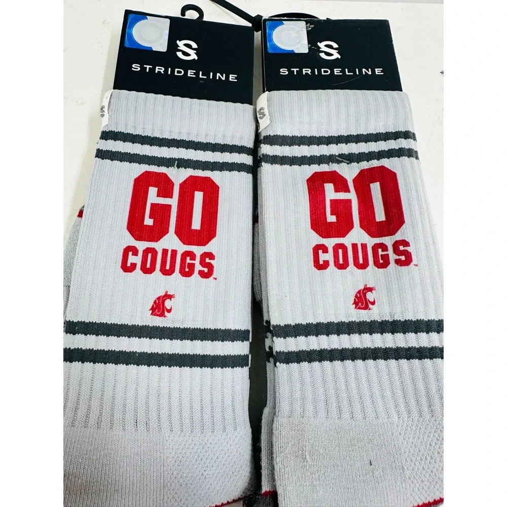 Lot Of 2 Strideline Washington State Cougars Go Cougs Socks Gray‎ Size 6-12 NWT